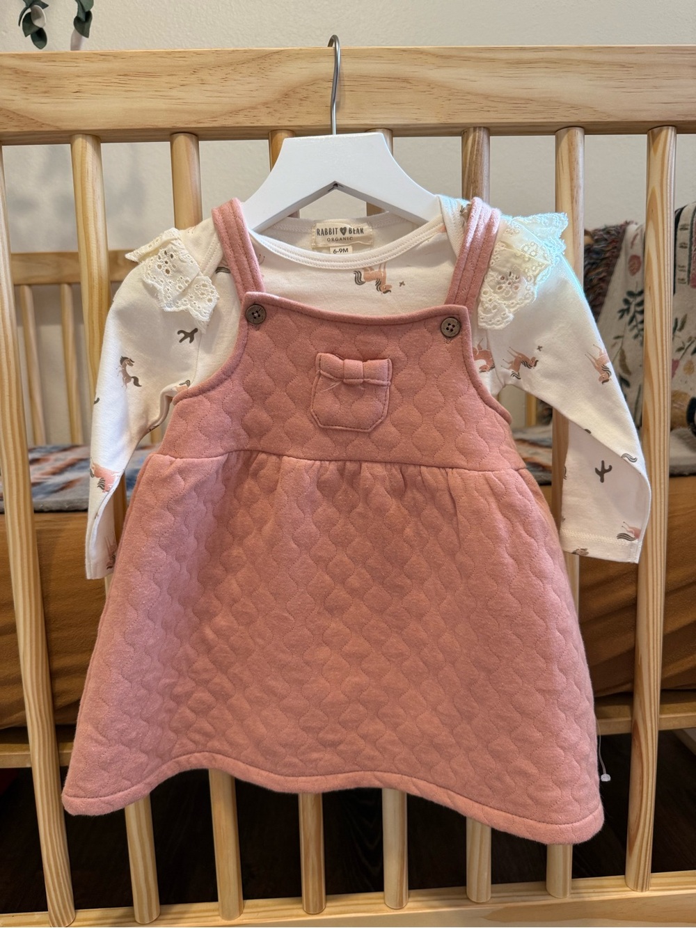 Rabbit + Bear Western Onesie and Quilted Overall Dress